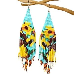 SUNFLOWER BOHO BEADED EARRINGS - BRAND NEW